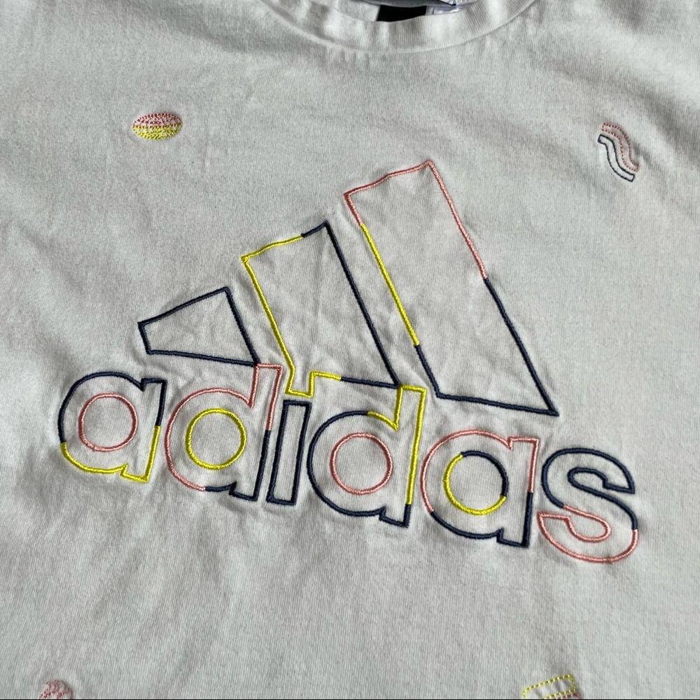 Adidas Original Global Citizens Embroidered Logo Cropped White Tee - Picture 8 of 11